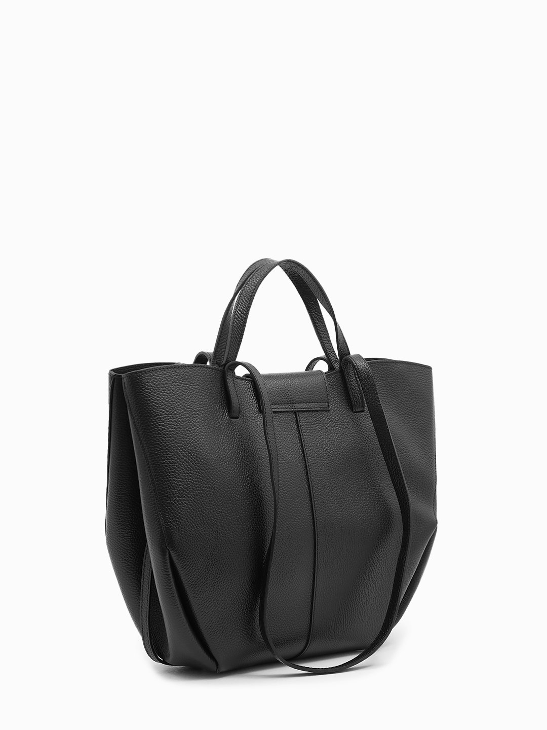 Сумка-шопер с двойными ручками от Renato Angi из натуральной кожи чёрного цвета