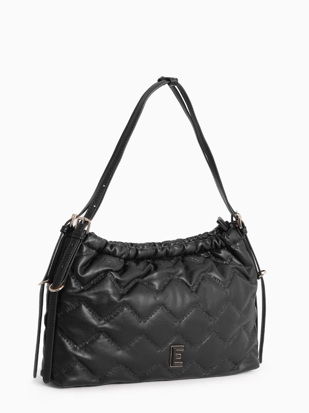 Чёрная сумка-хобо в размере L с брендированной стёжкой от ERMANNO FIRENZE