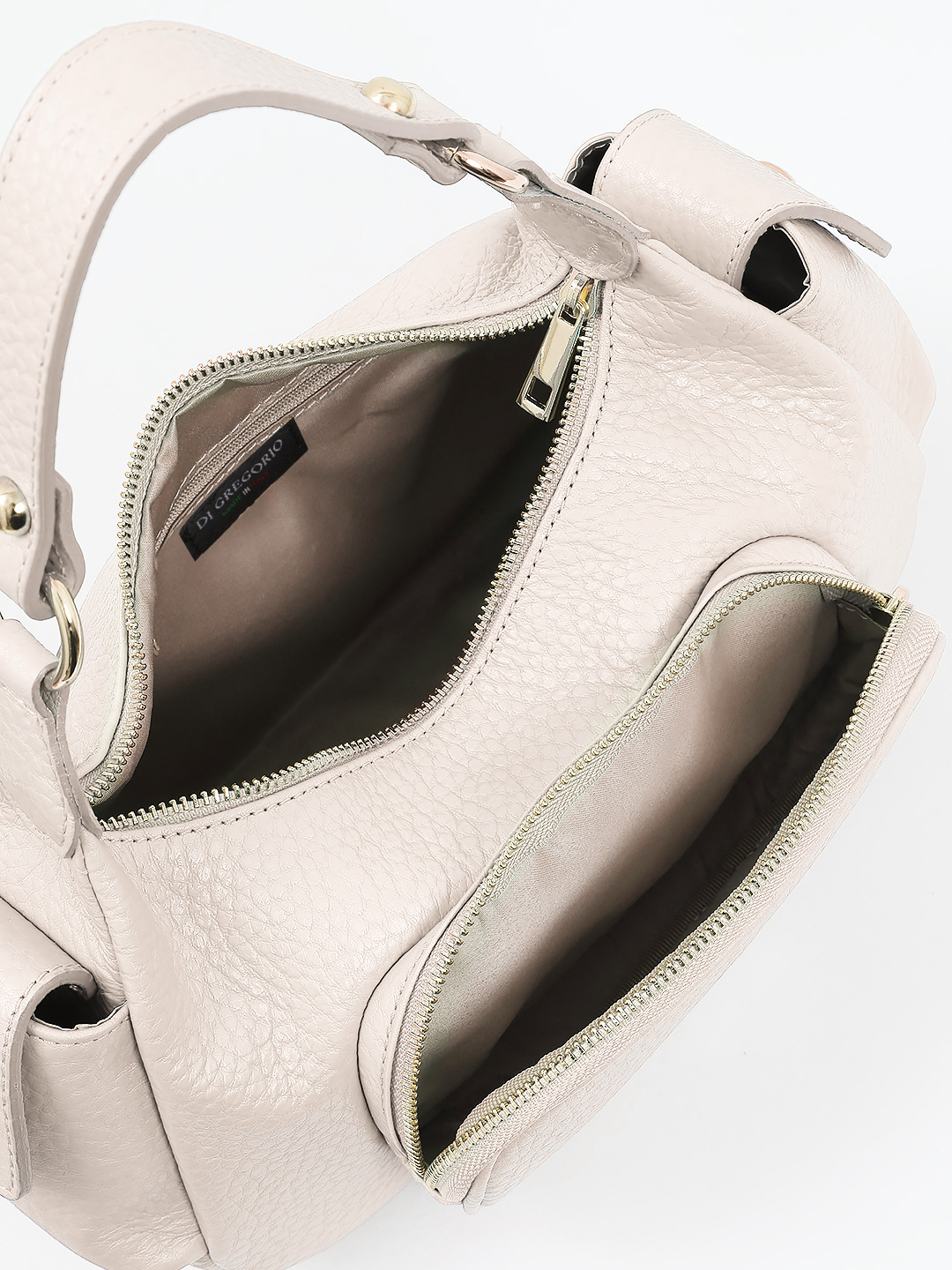 Сумка с двумя боковыми карманами от Di Gregorio в светло-розовом оттенке