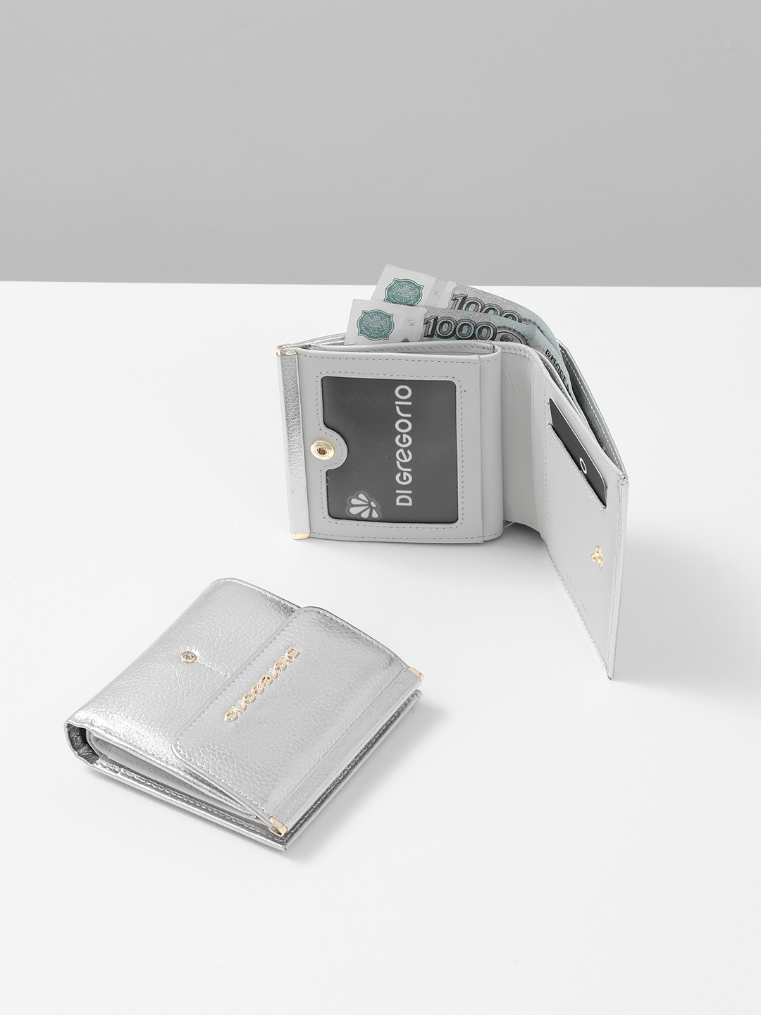 Мини-кошелёк с металлической гравировкой Di Gregorio серебристого оттенка
