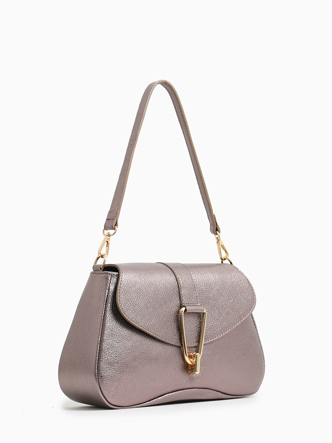 Сумка-багет "Adelina" с именным штампом BE NICE металлизированного бронзового оттенка