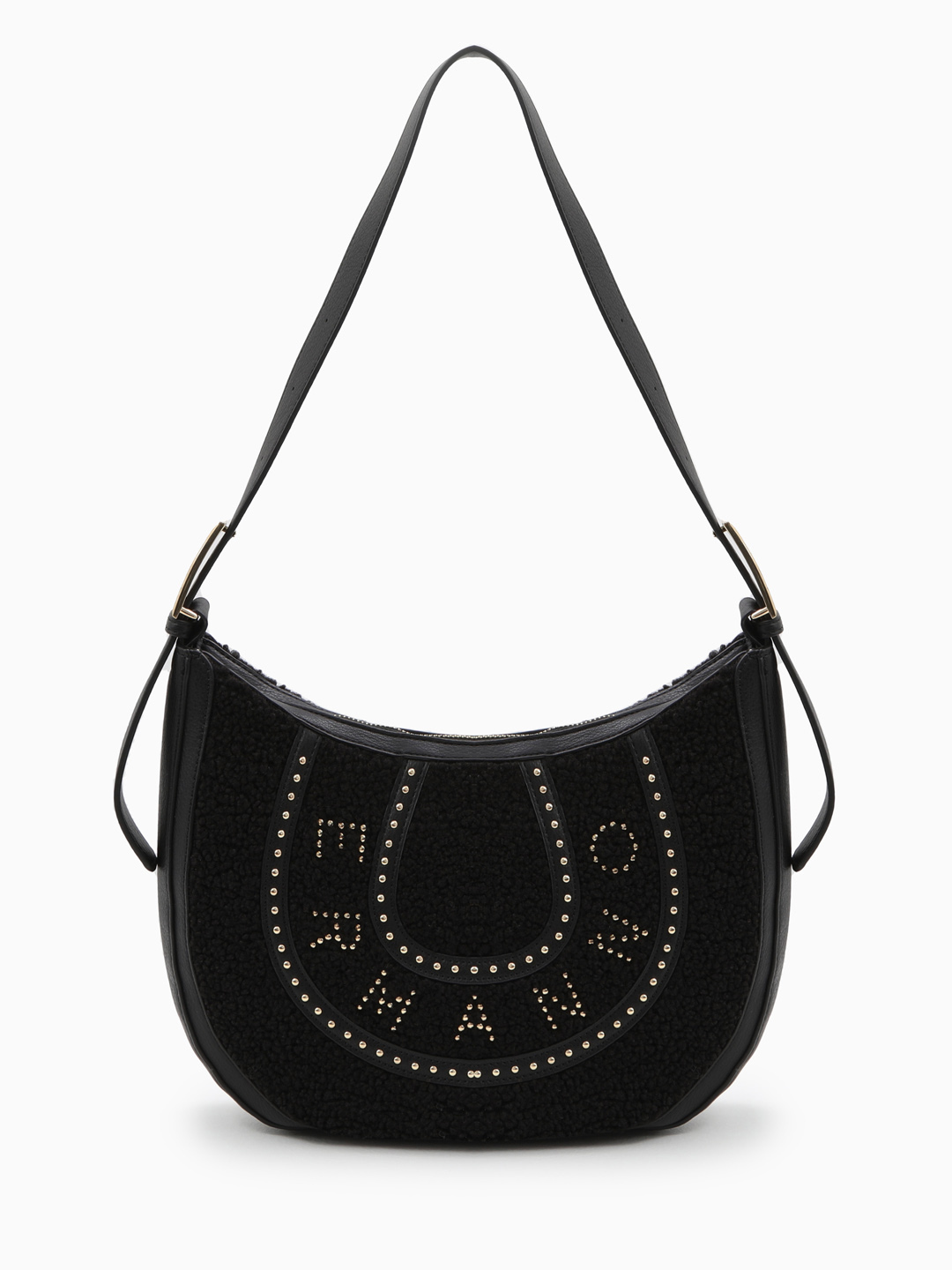 Сумка-хобо в размере "М" с надписью из металлических клёпок от ERMANNO FIRENZE чёрного цвета