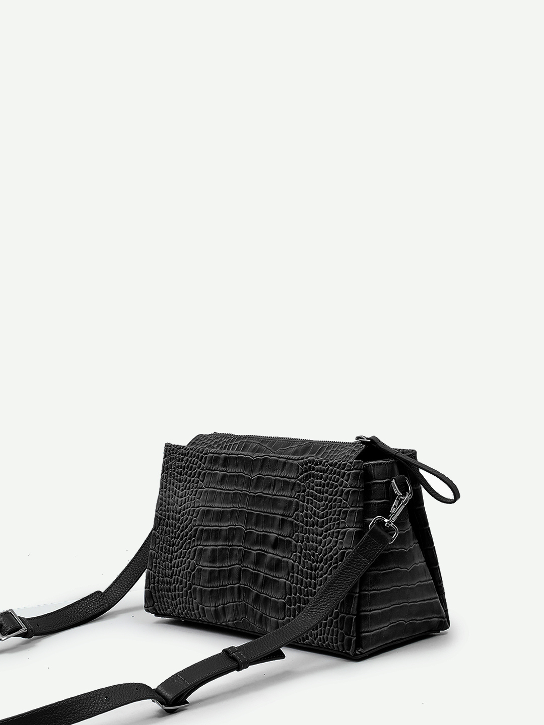 Прямоугольная кросс-боди с тремя отделениями от Vanessa Scani из кожи под крокодила чёрного цвета