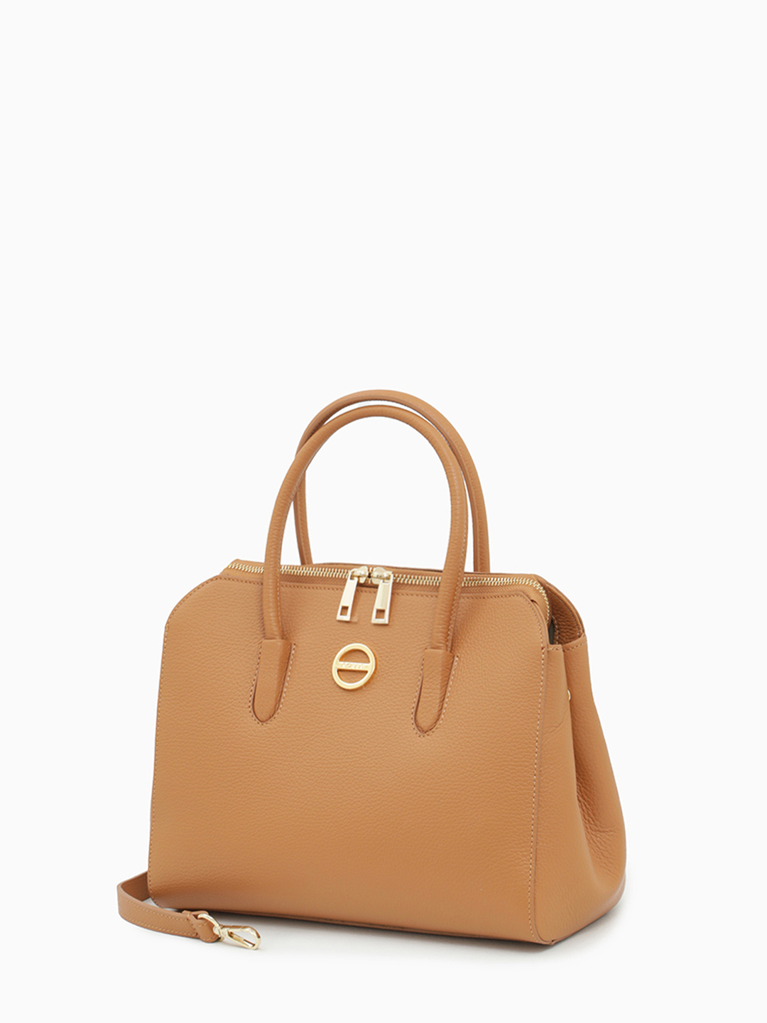 Сумка-тоут в размере М с круглой брендированной фурнитурой от FOLLE рыжего оттенка