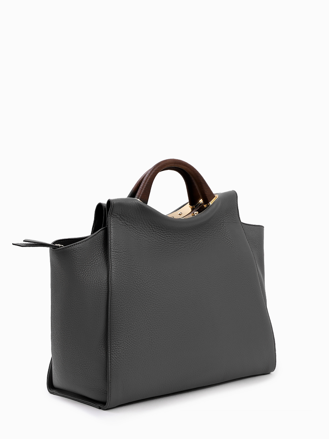 Сумка-тоут в форме трапеции с ручками из натурального дерева и дугообразной фурнитурой с гравировкой от Gironacci в чёрном цвете