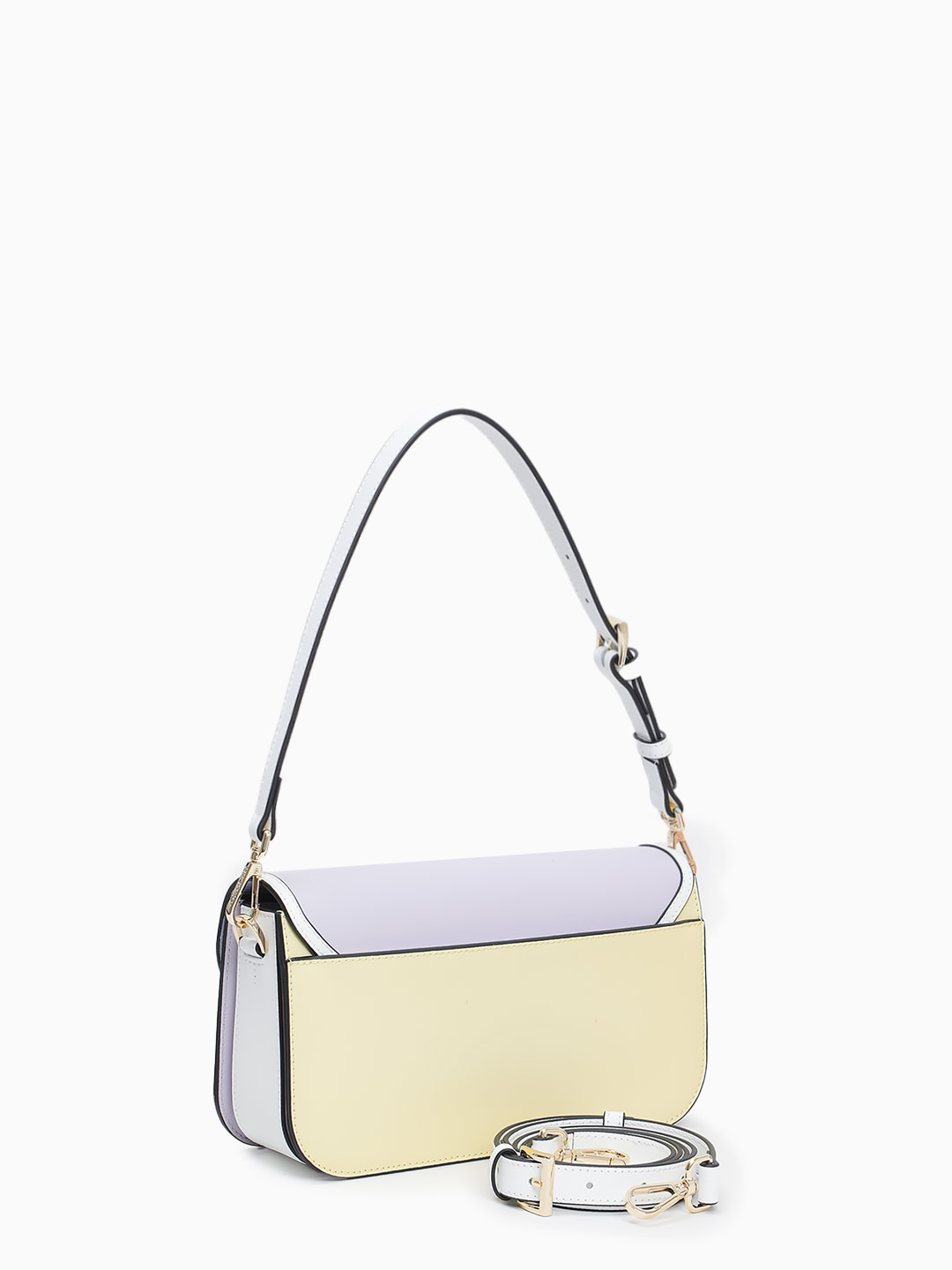 Сумка-багет с поворотным замком на фирменной пряжке от Cromia из кожи желтого и сиреневого цвета