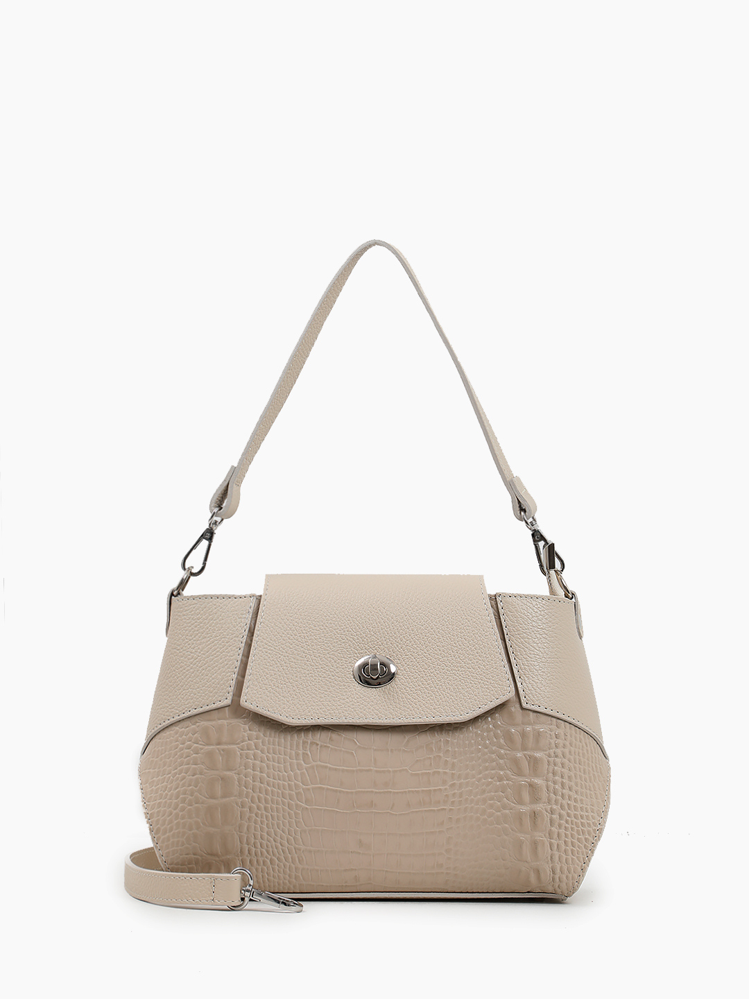 Сумка на плечо с поворотной фурнитурой от FOLLE в мраморном оттенке