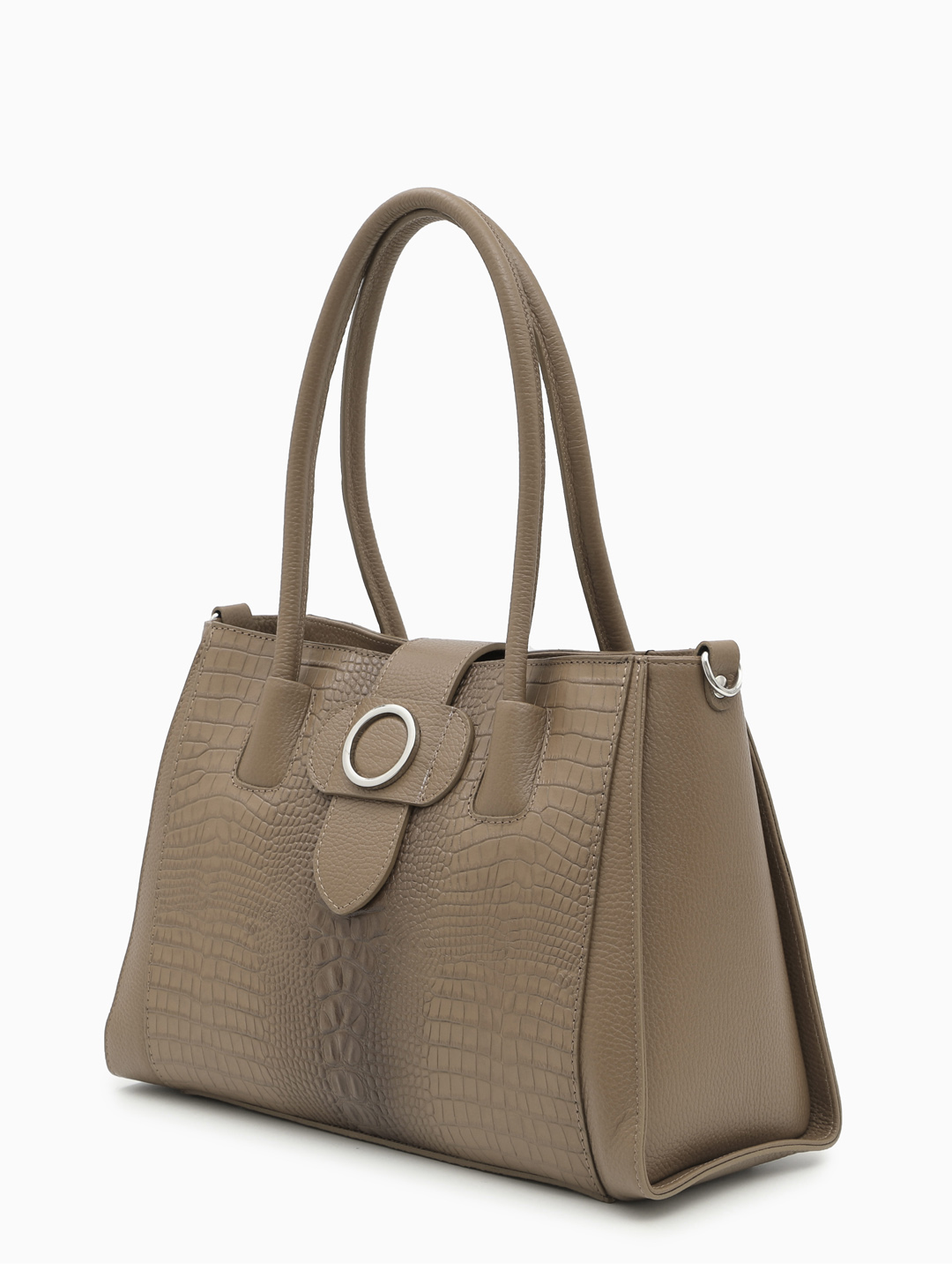 Классическая сумка из натуральной кожи под рептилию в цвете тауп от FOLLE