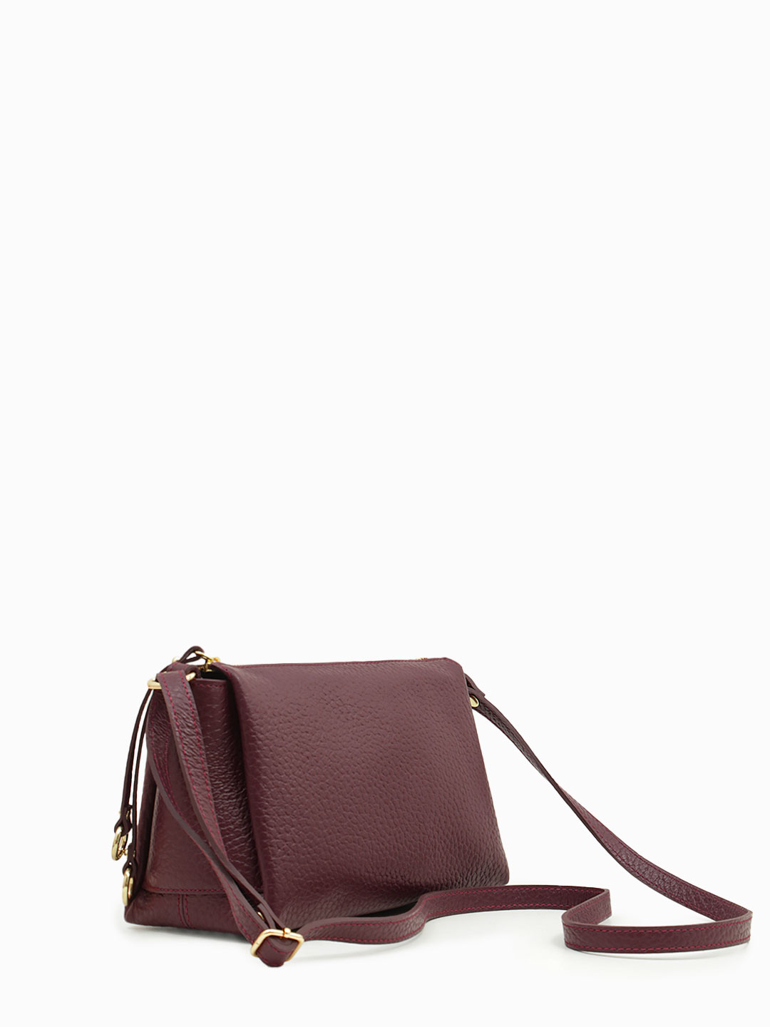 Кросс-боди с тремя отделениями и длинными пуллерами от FOLLE из кожи buffalo бордового цвета