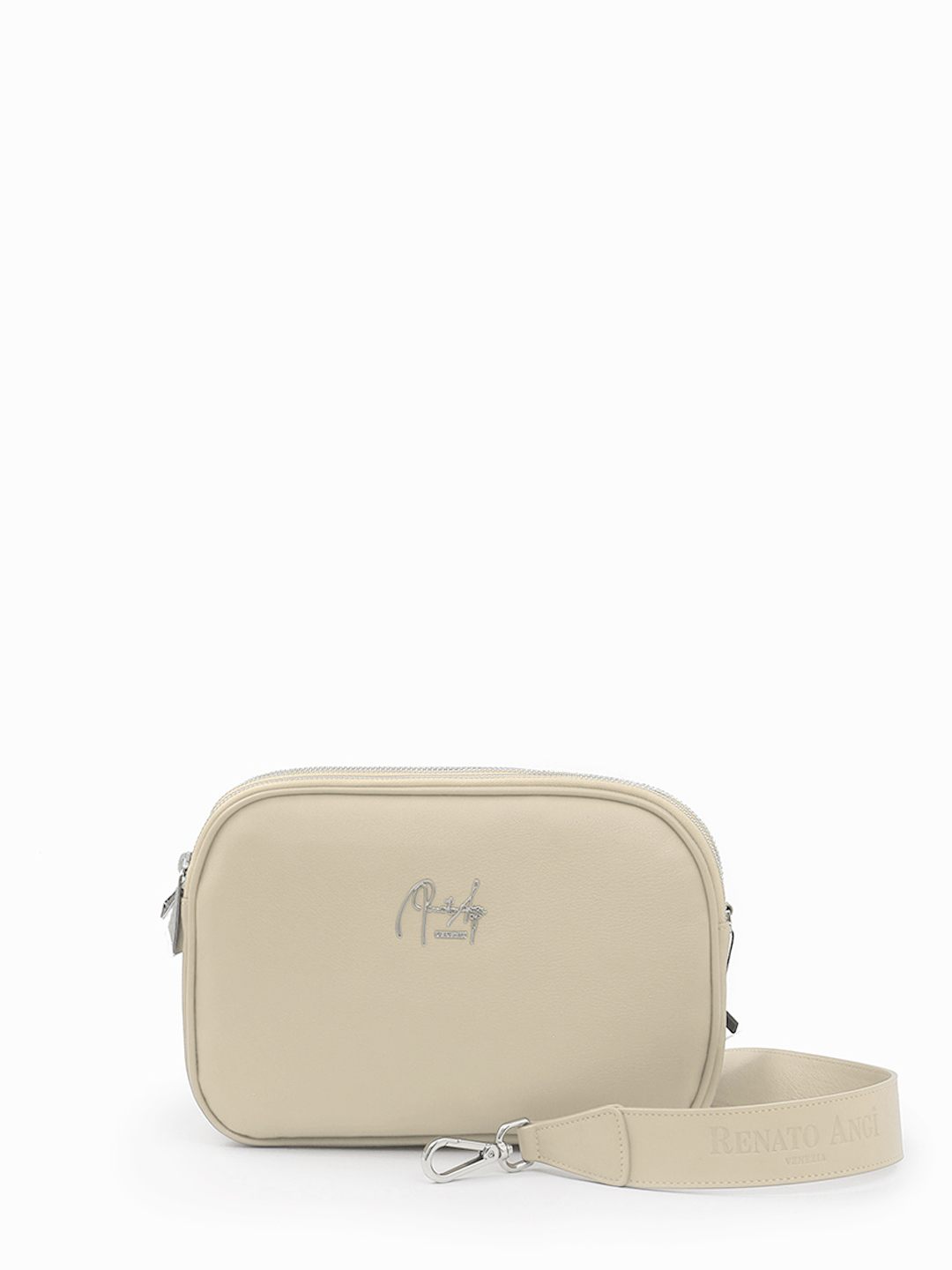 Бежевая кросс-боди с тремя отделениями и логотипом Renato Angi