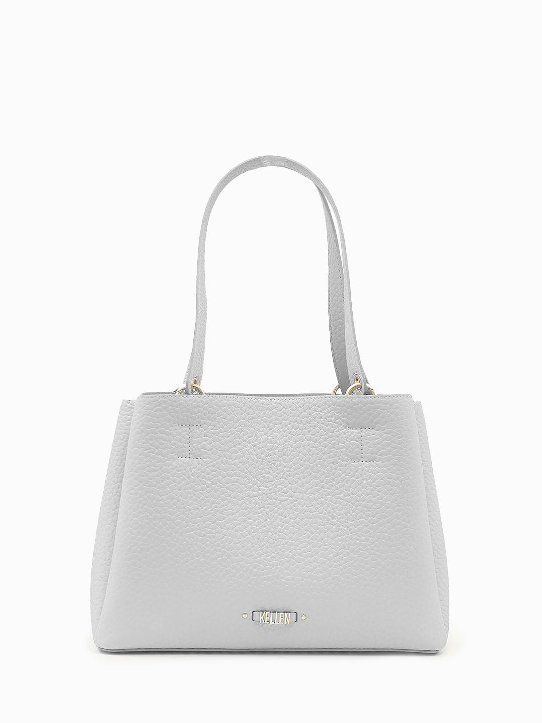 Сумка-тоут с металлическими буквами KELLEN из крупнозернистой кожи светло-серого оттенка