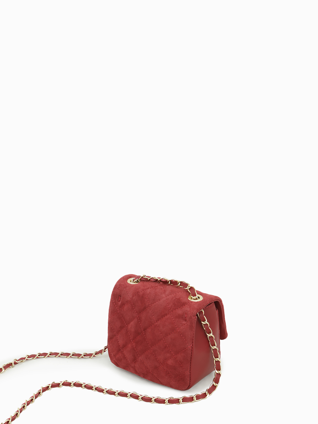 Небольшая кросс-боди с ремнём цепочкой от BE NICE из натуральной замши и кожи красного цвета