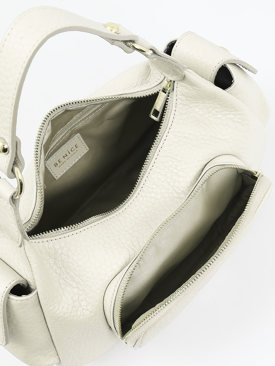 Сумка-хобо "VALITA" с дополнительными карманами от BE NICE из крупнозернистой кожи бежевого оттенка