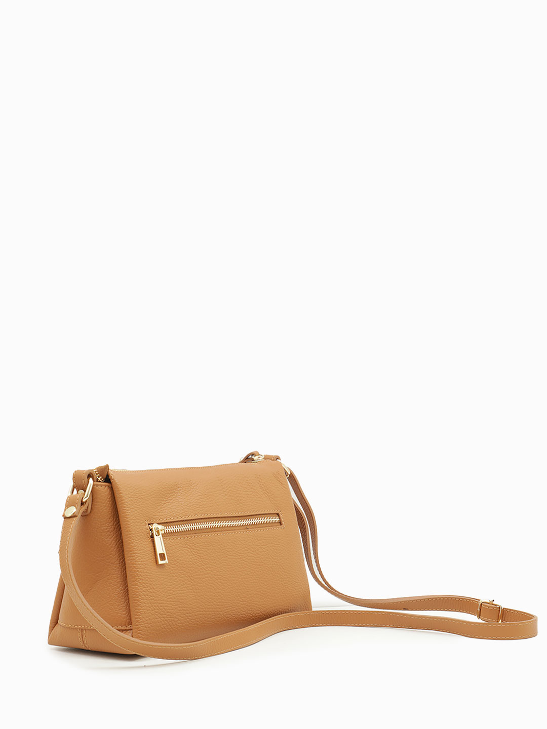 Кросс-боди с тремя отделениями и длинными пуллерами от FOLLE из кожи рыжего цвета