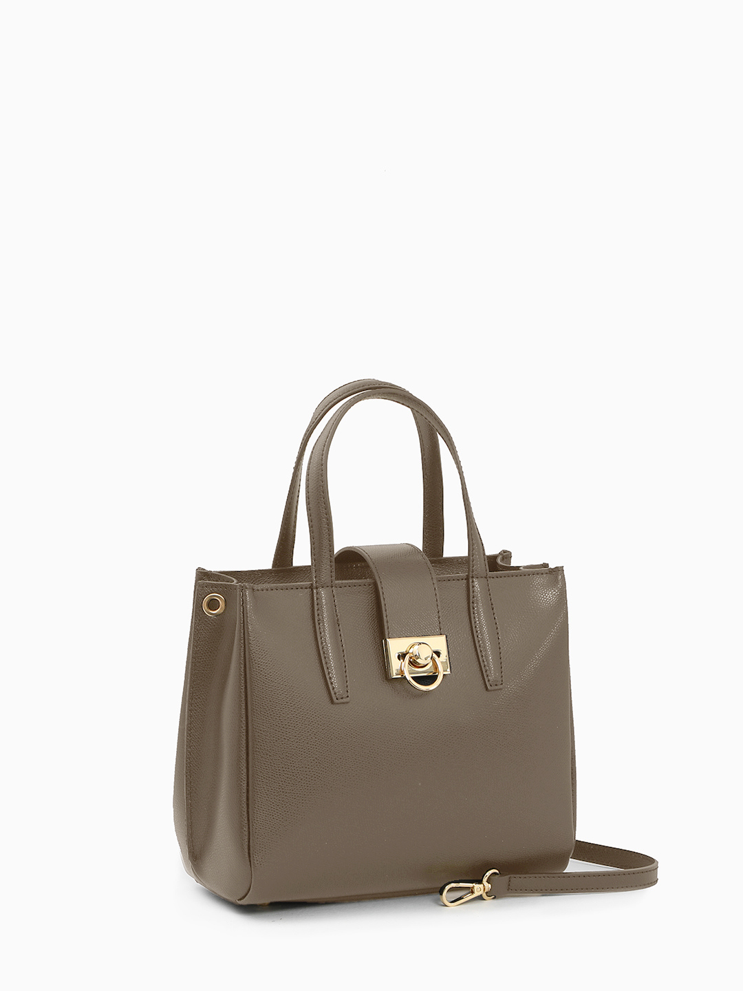 Сумка-тоут с золотистой фурнитурой в виде кольца от FOLLE из кожи цвета тауп