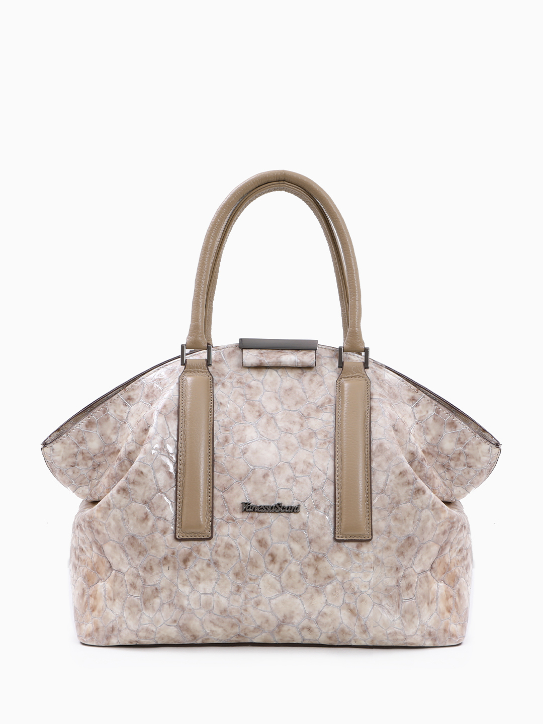 Сумка-тоут с кожаными складками и металлическими буквами Vanessa Scani мраморного оттенка