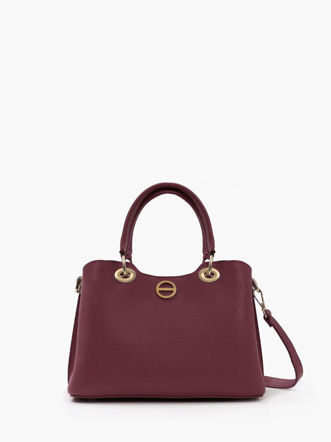 Базовый тоут из мелкозернистой кожи с круглой фурнитурой FOLLE в бордовом цвете