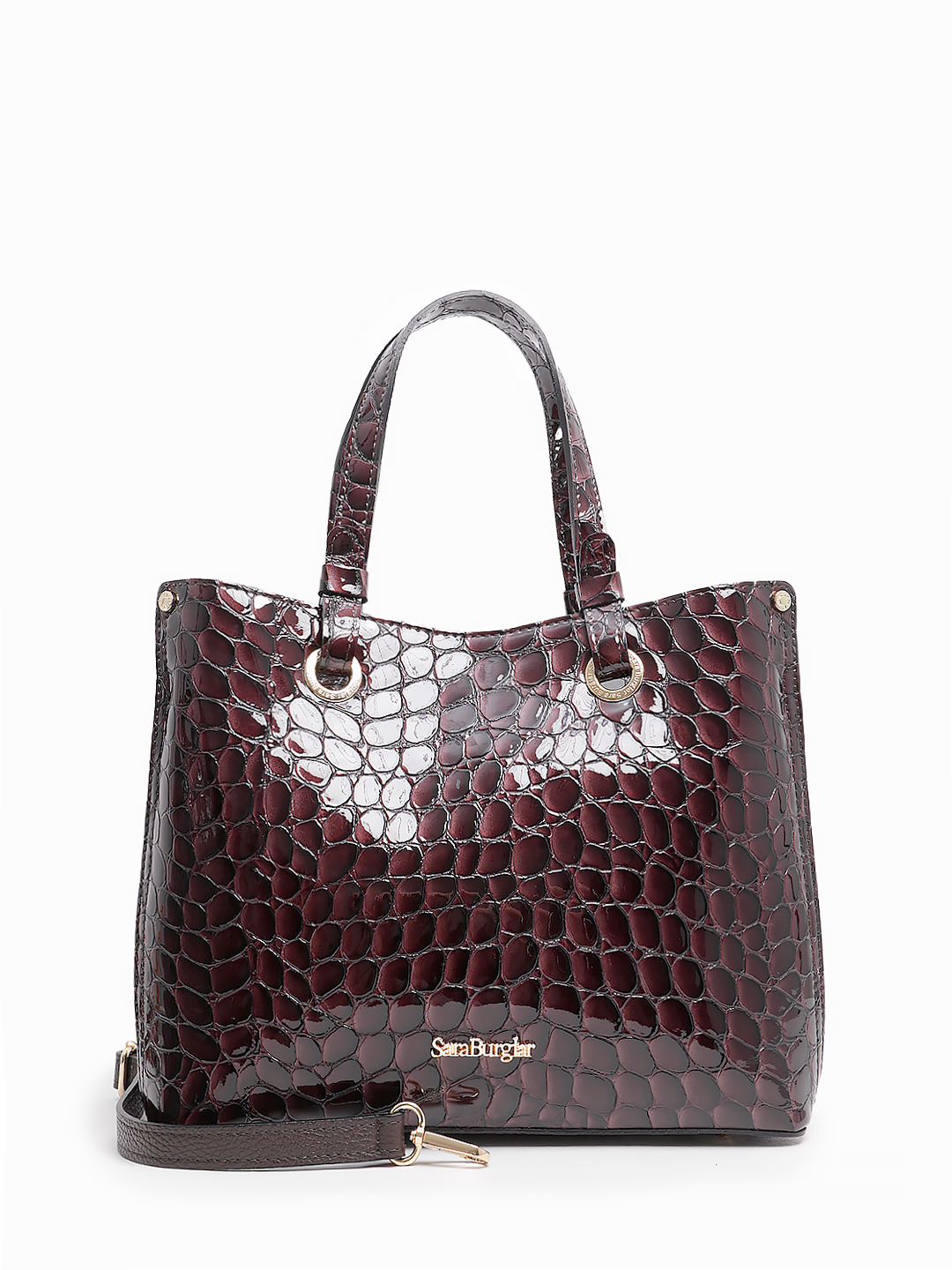 Тоут из натуральной лаковой кожи с металлическим логотипом Sara Burglar в винном оттенке