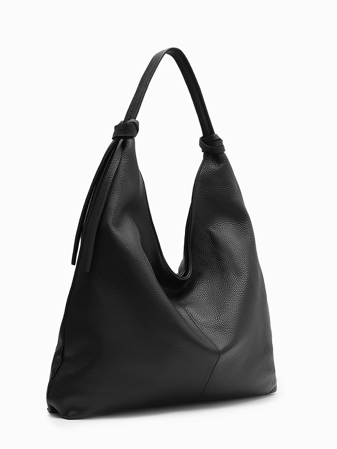 Сумка-мешок с кожаными узлами на ручках от Folle из натуральной кожи черного цвета