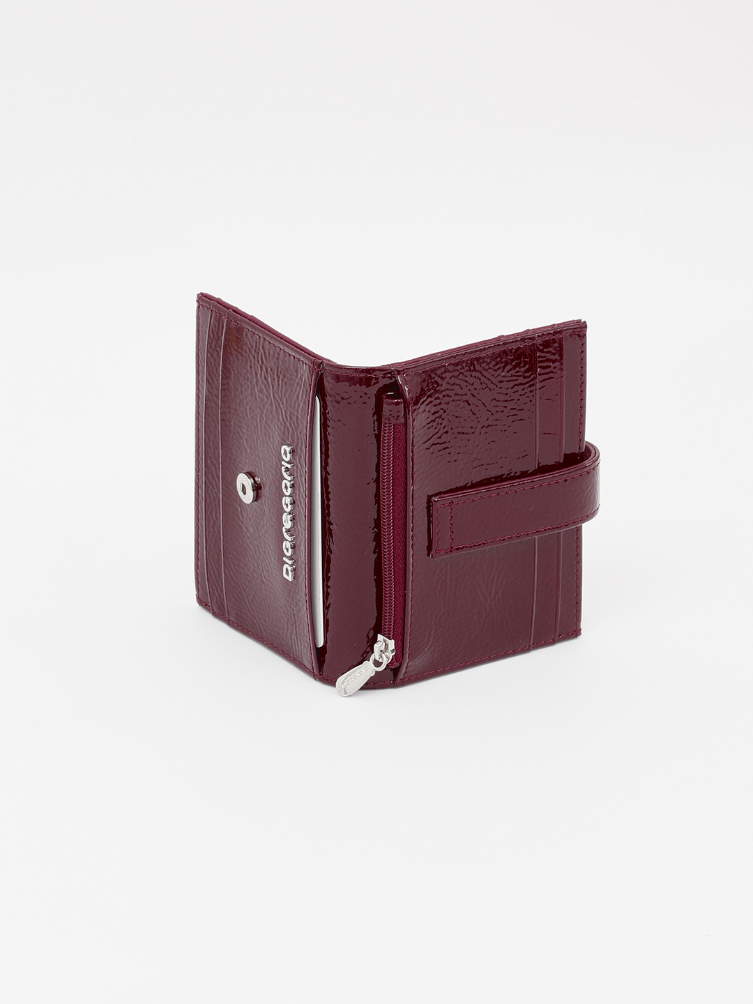 Картхолдер-визитница с именной гравировкой Di Gregorio из лаковой кожи бордового оттенка
