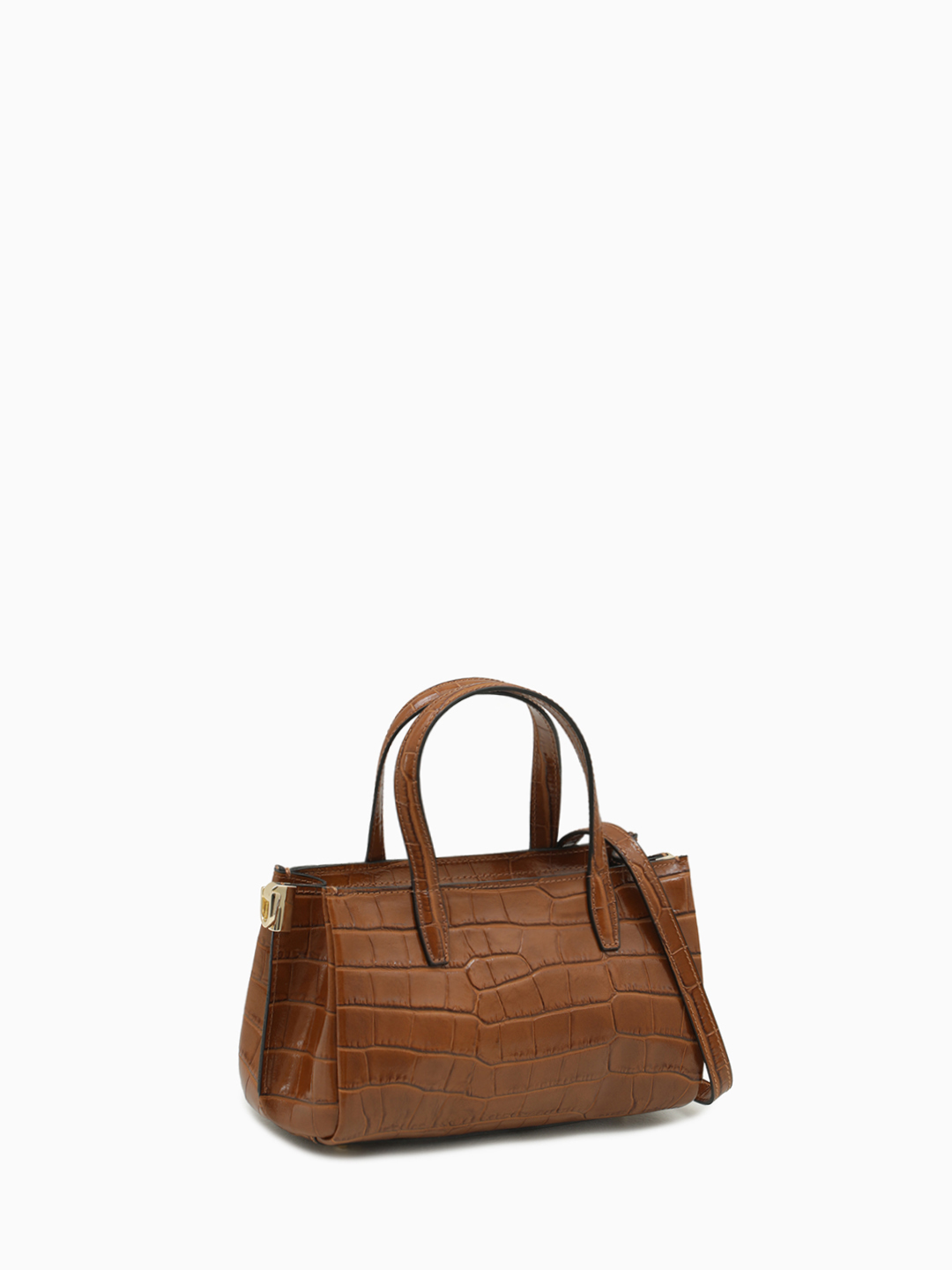 Небольшая сумка тоут через плечо от итальянского бренда FOLLE из кожи с выделкой под крокодила рыжего оттенка