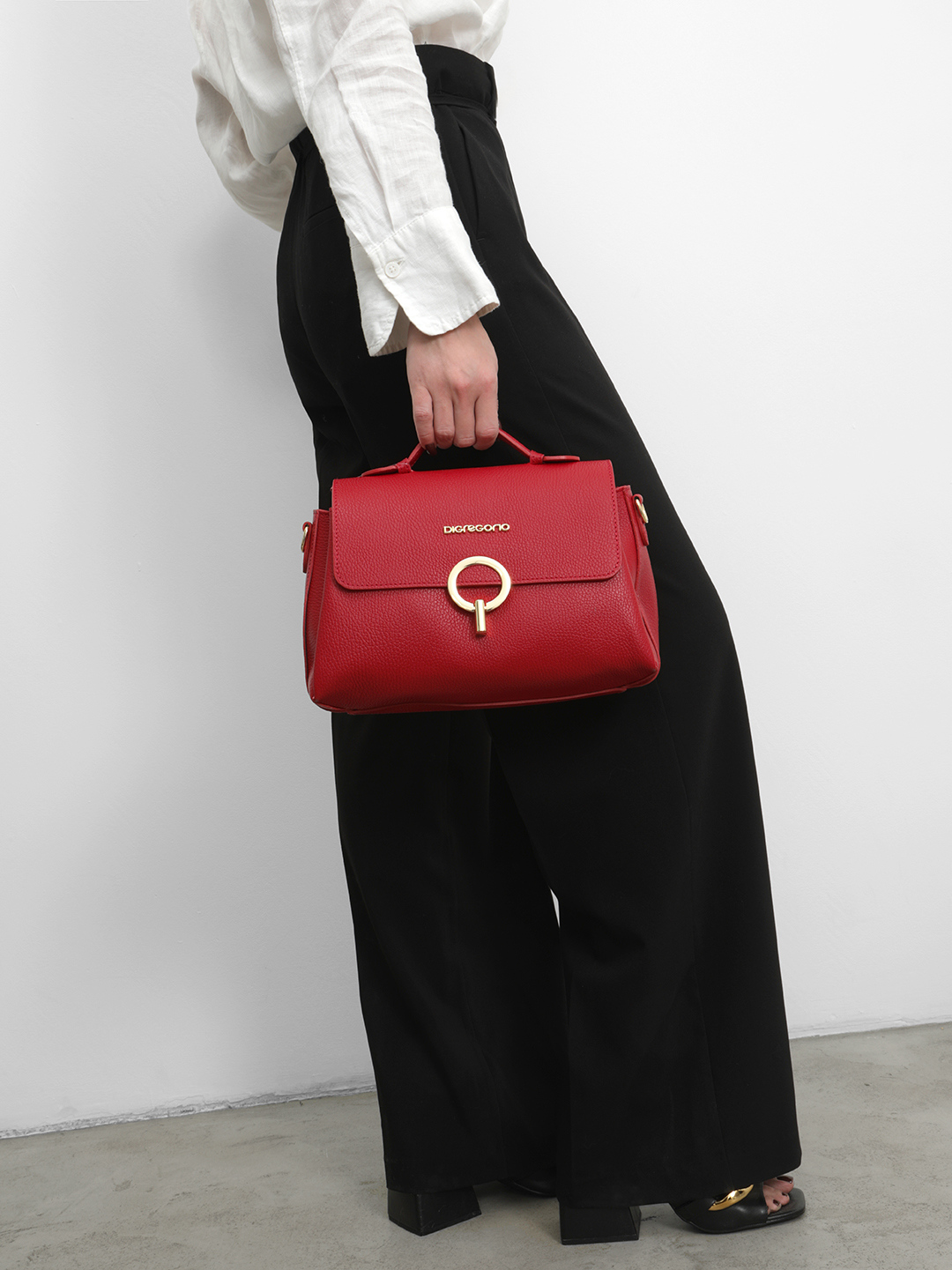 Сумка-сэтчел с пряжкой из золотого металла от Di Gregorio в красном цвете