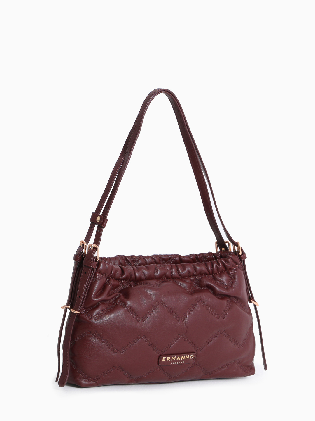 Бордовая сумка-хобо в размере М с брендированной стёжкой от ERMANNO FIRENZE