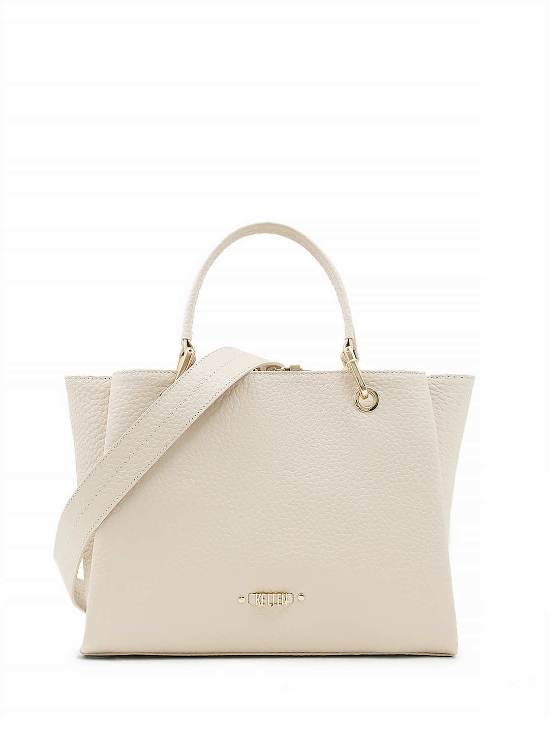 Сумка-тоут с ручками на кольцах и патчем с логотипом KELLEN в бежевом оттенке