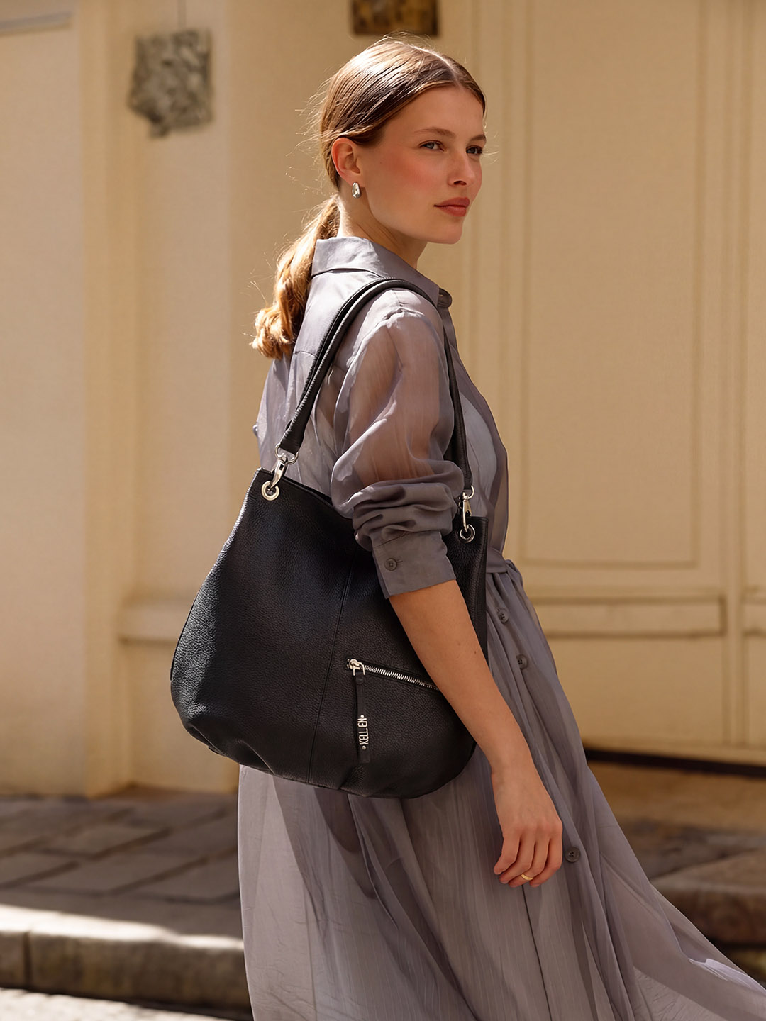 Мягкий мешок с передним карманом на молнии от KELLEN в чёрном цвете