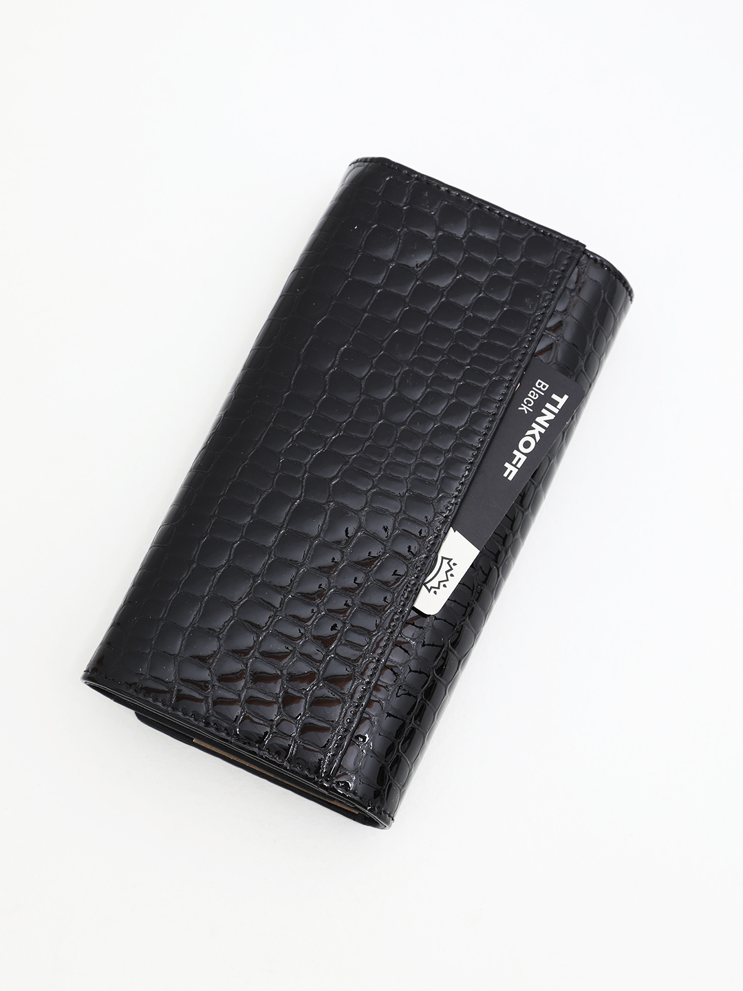 Прямоугольный кошелёк с тиснением под крокодила и логотипом Alessandro Beato в чёрном цвете