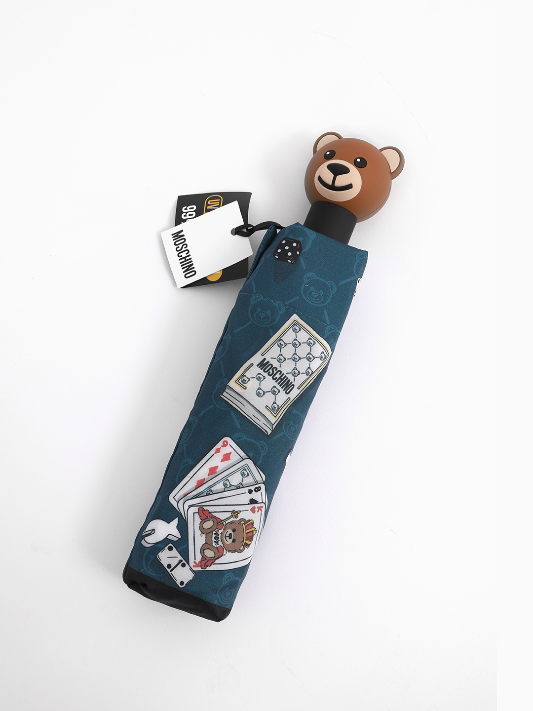 Зонт-автомат mini с принтом игровых карт от MOSCHINO зелёного оттенка petrolio