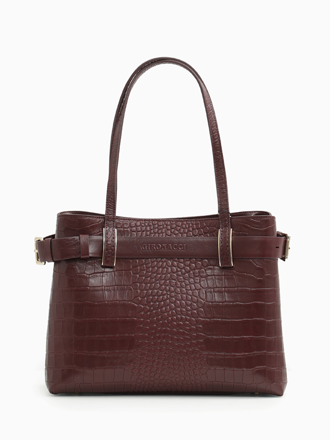 Сумка-тоут от Gironacci из натуральной кожи винного цвета с выделкой под крокодила