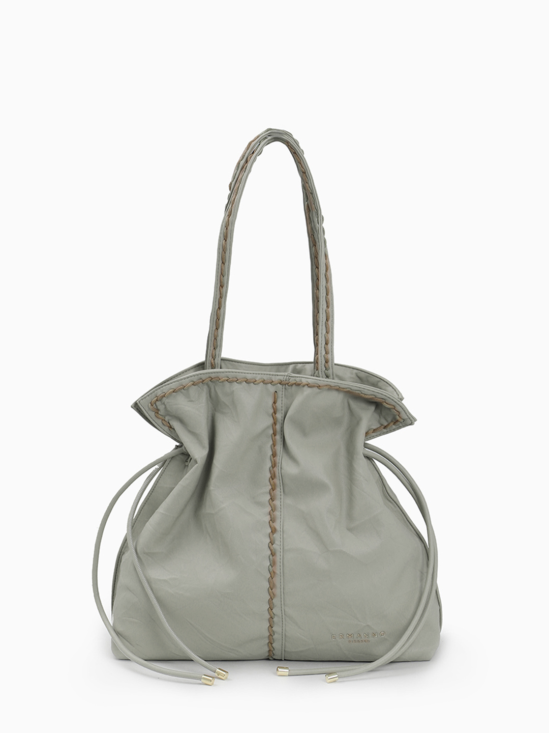 Шоппер в размере М с объёмной строчкой от ERMANNO FIRENZE в оттенке зелёного чая