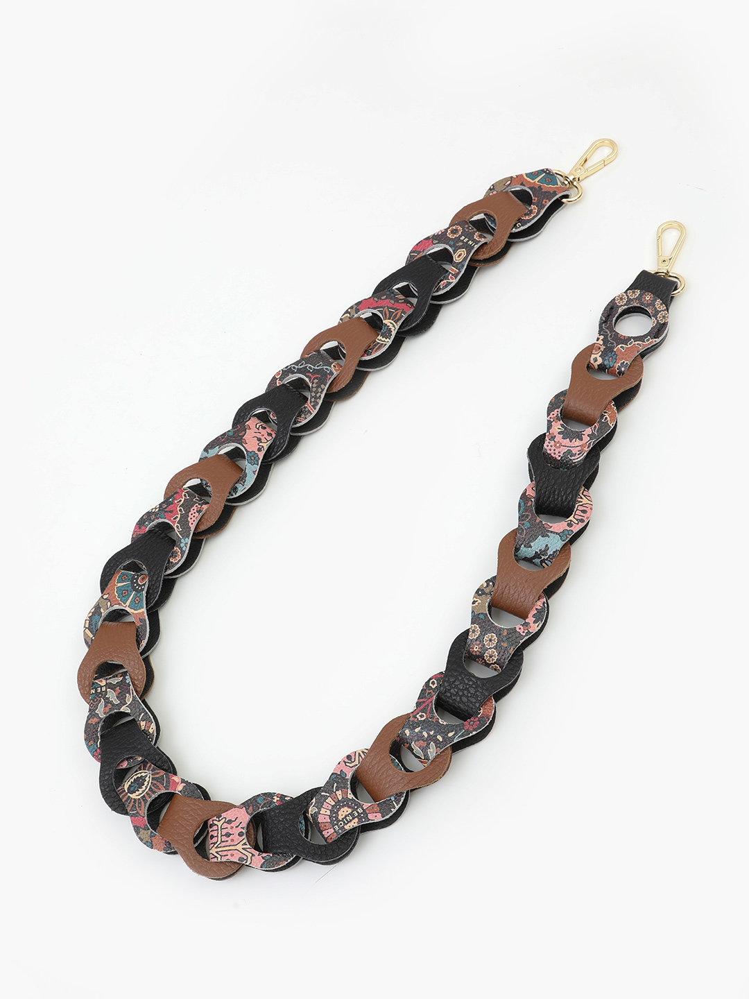 Плечевой ремень с золотистой фурнитурой и этническим принтом