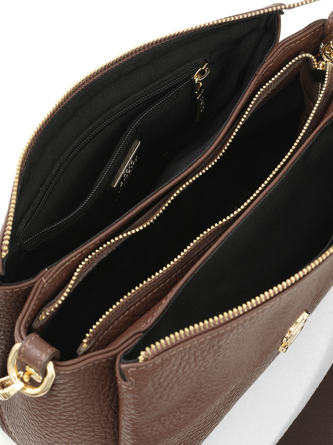 Коричневая кросс-боди из натуральной кожи с металлическим логотипом Sara Burglar с дополнительным ремнём