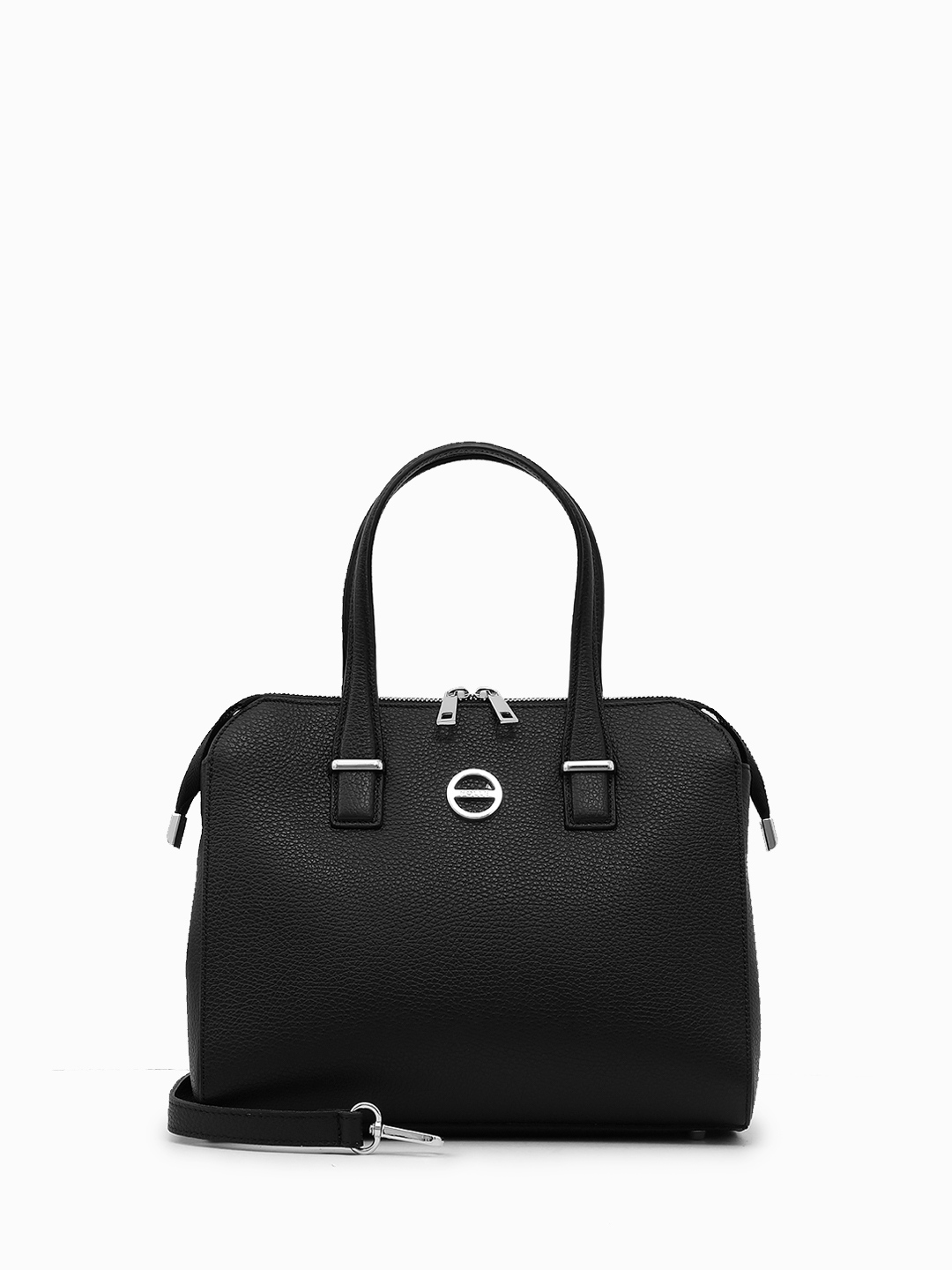 Классическая чёрная сумка с раздвоенным замком и круглой фирменной фурнитурой от FOLLE