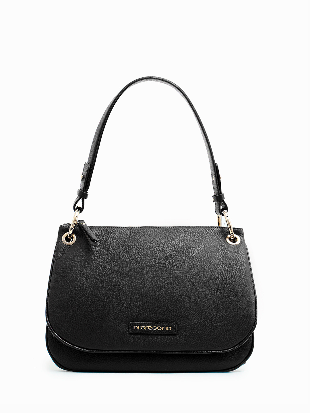 Двойная сумка на плечо с брендовым патчем Di Gregorio в чёрном цвете