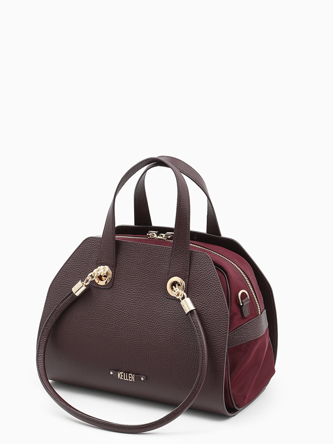 Сумка-трансформер с двойными ручками от KELLEN из нейлона и натуральной кожи бордового оттенка