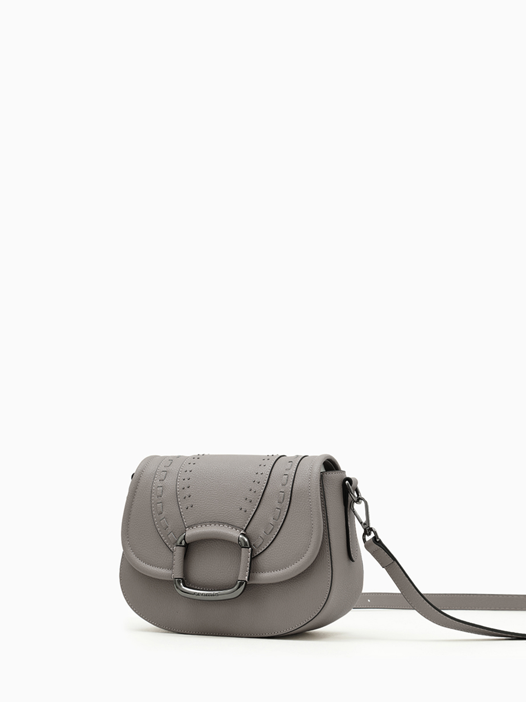 Кросс боди от Cromia в натуральной коже цвета тауп с клепками и плетением