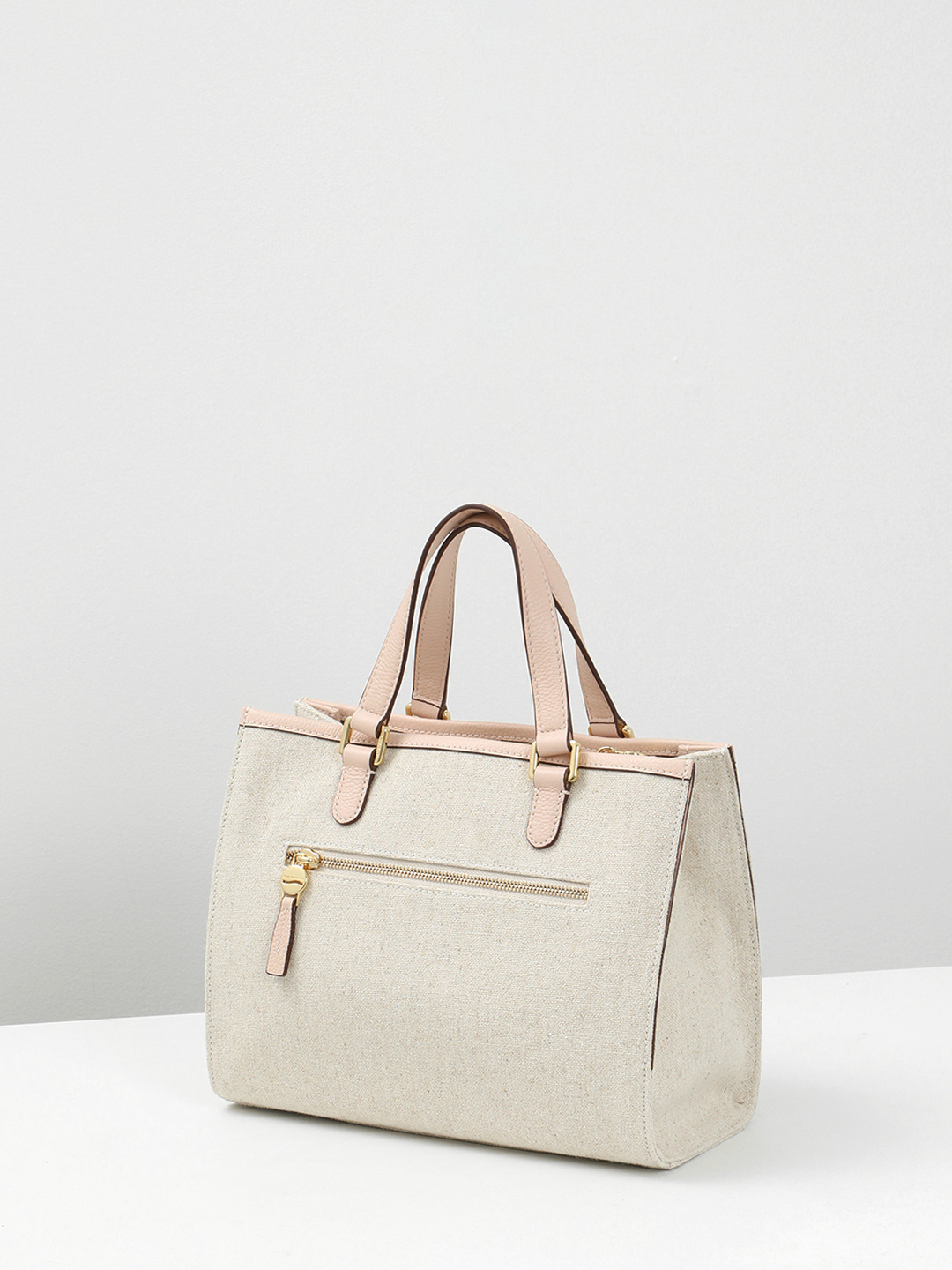 Сумка-тоут с логотипом на внешнем кармане от NANNINI из текстиля и натуральной кожи пудрового оттенка