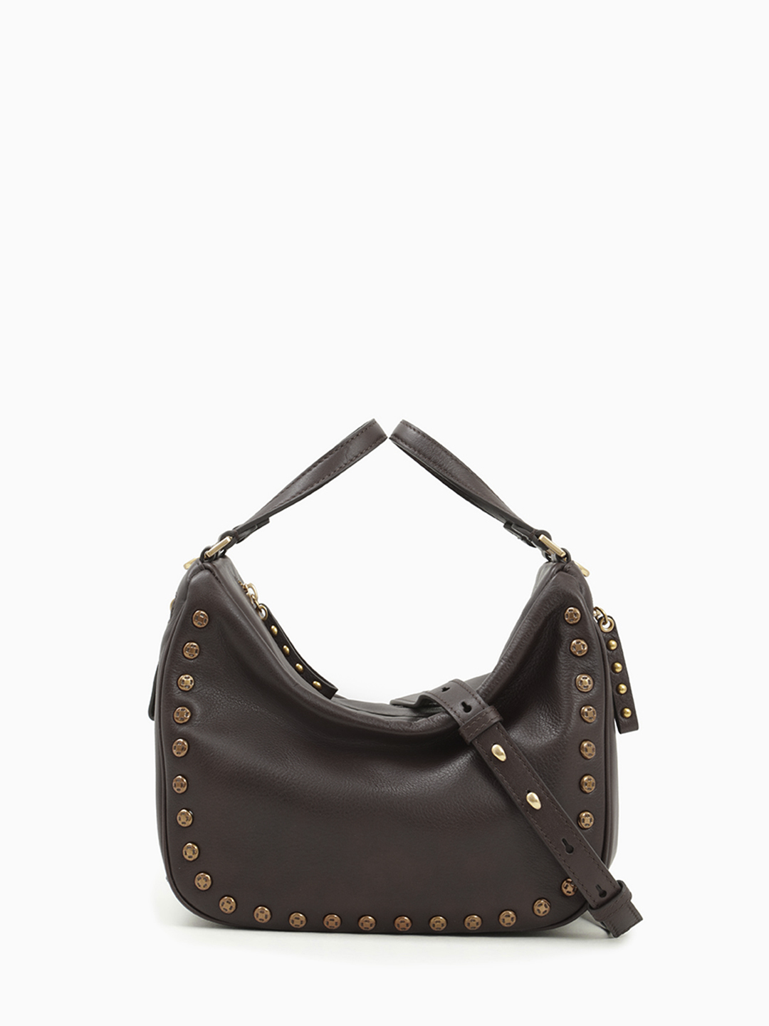 Сумка через плечо с двумя ручками и клепками в коричневом цвете