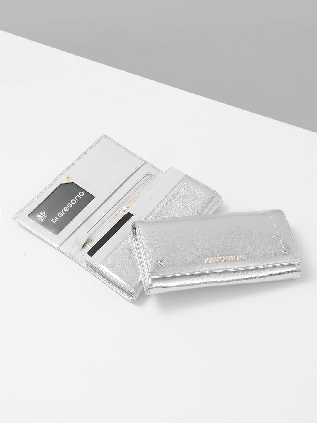 Прямоугольный бумажник с логотипом Di Gregorio серебристого оттенка
