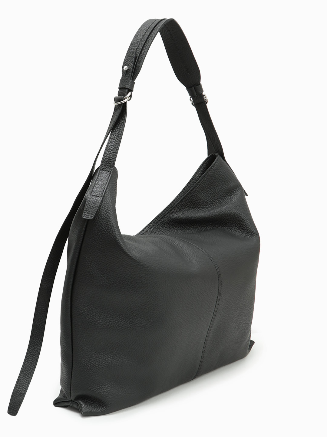 Сумка-хобо квадратной формы от Loristella из натуральной зернистой кожи черного цвета