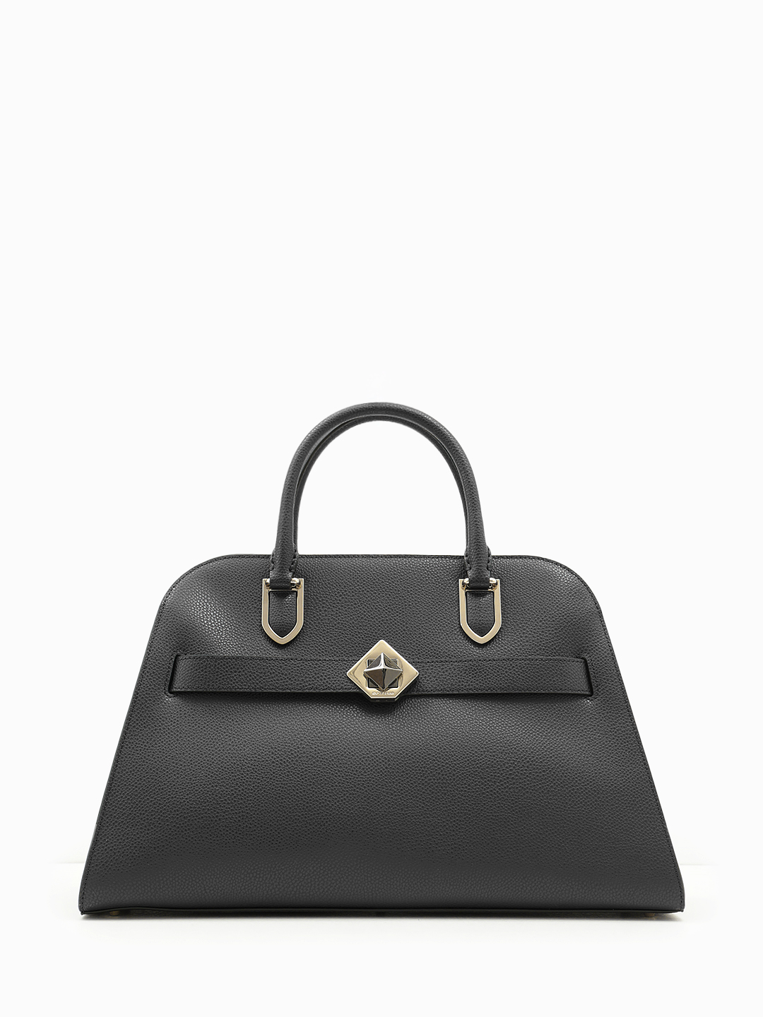 Тоут от Cromia в натуральной коже черного цвета с золотой геометрической фурнитурой