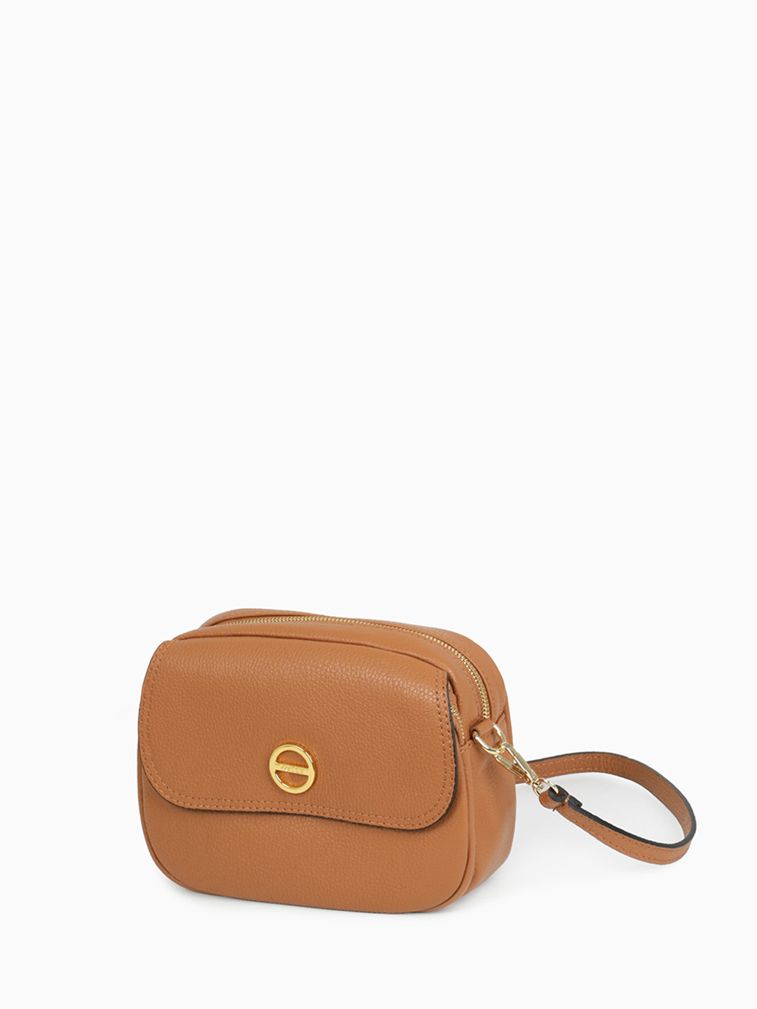 Кросс-боди c клапаном с фирменной круглой фурнитурой от FOLLE в рыжем цвете