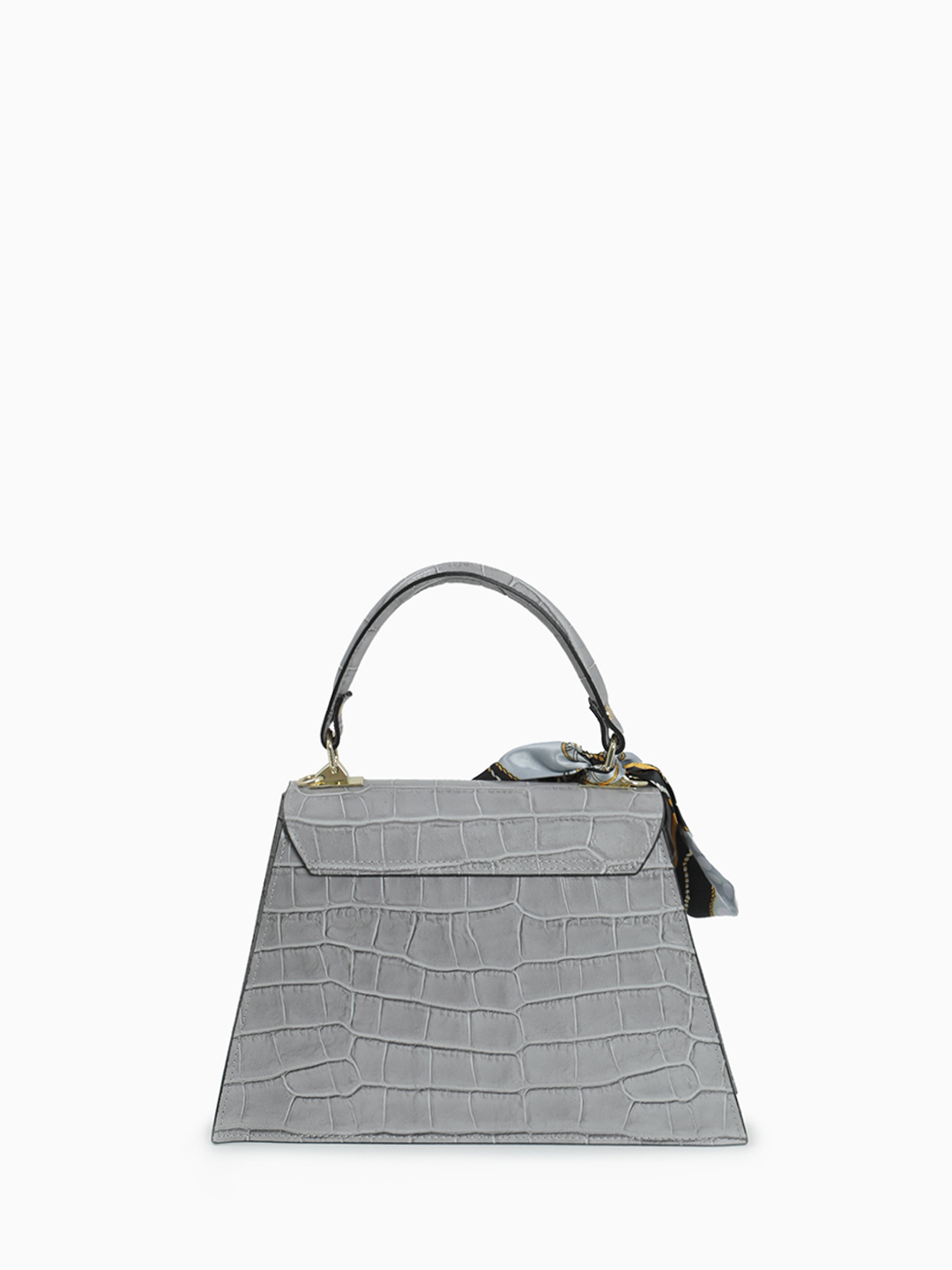 Сумка-сэтчел с поворотной фурнитурой от BE NICE из кожи под крокодила серого оттенка