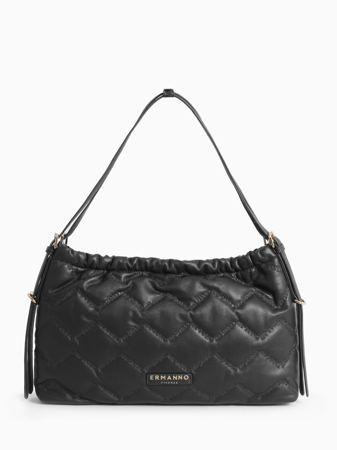 Чёрная сумка-хобо в размере L с брендированной стёжкой от ERMANNO FIRENZE