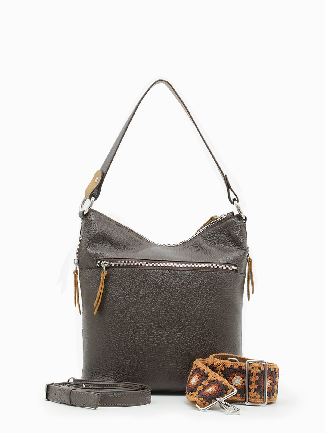 Сумка-мешок с боковыми карманами c фирменным логотипом FOLLE в коричневом цвете