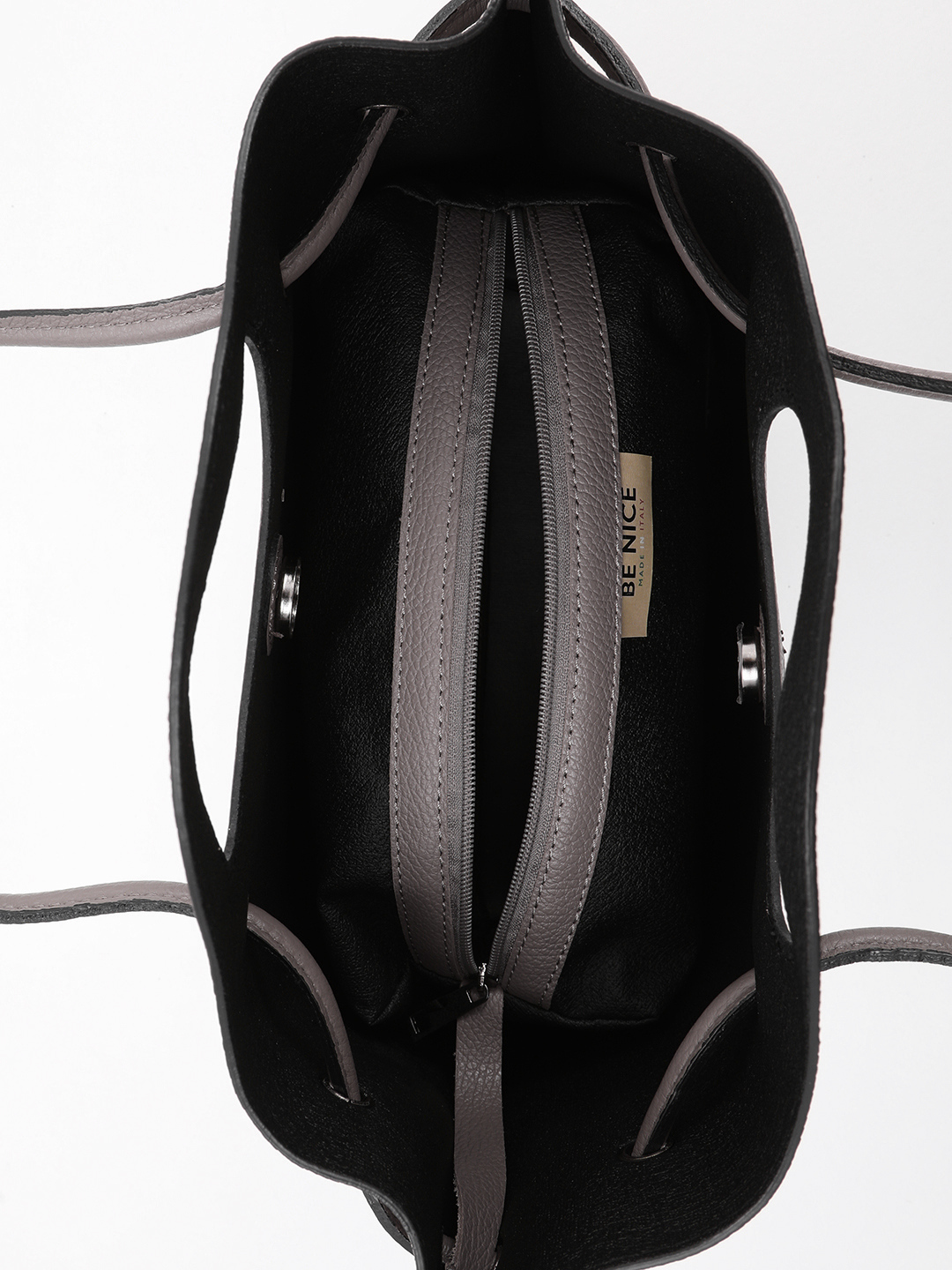 Классическая сумка из натуральной кожи с двумя ручками от BE NICE в сером цвете fumo