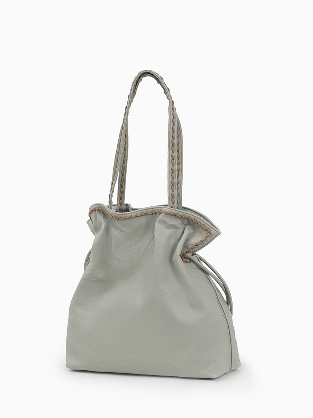 Шоппер в размере М с объёмной строчкой от ERMANNO FIRENZE в оттенке зелёного чая